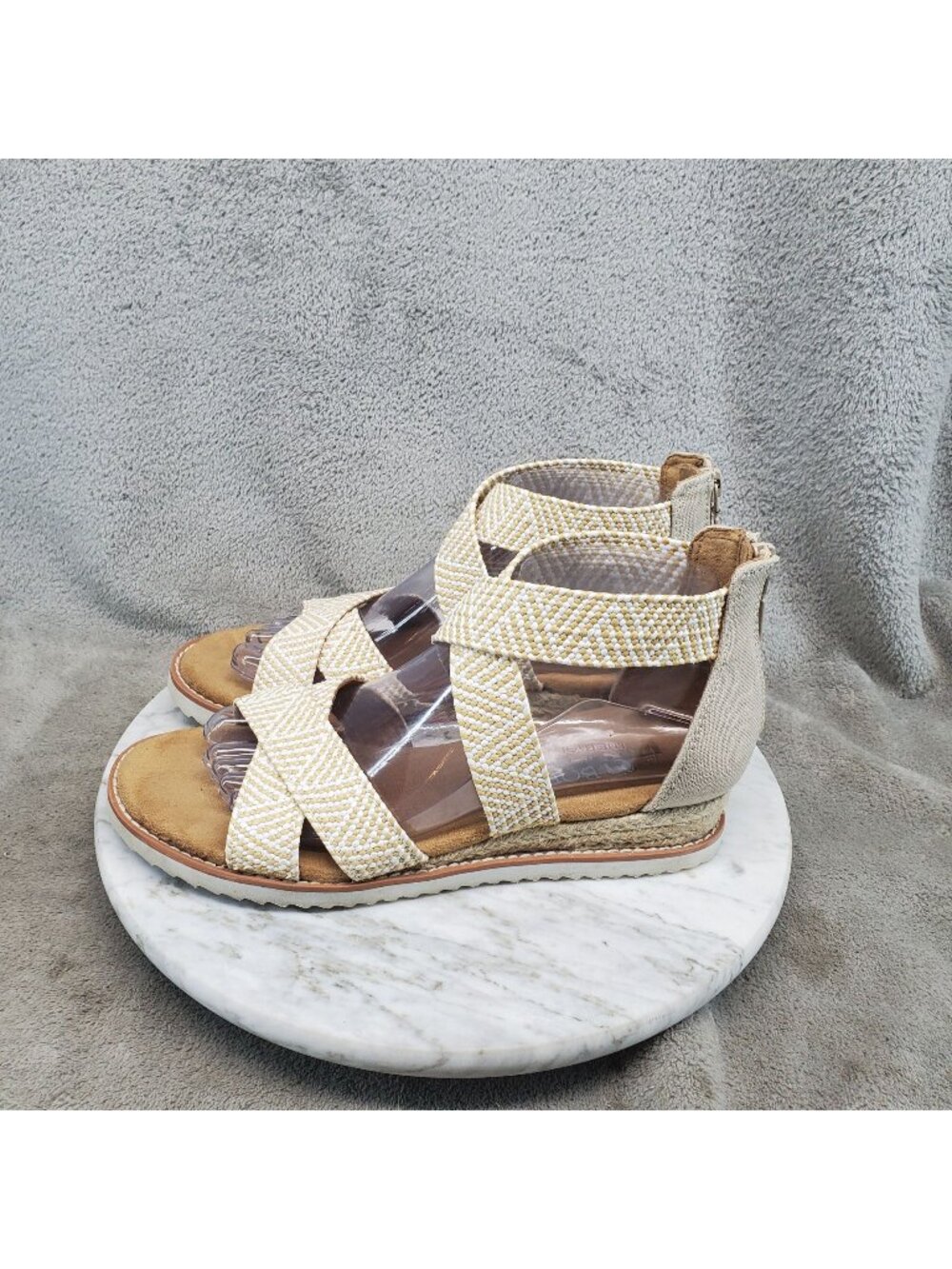 Skechers Shoes Womens Size 7 Bobs Tan Textile Strappy Espadrille Sandals